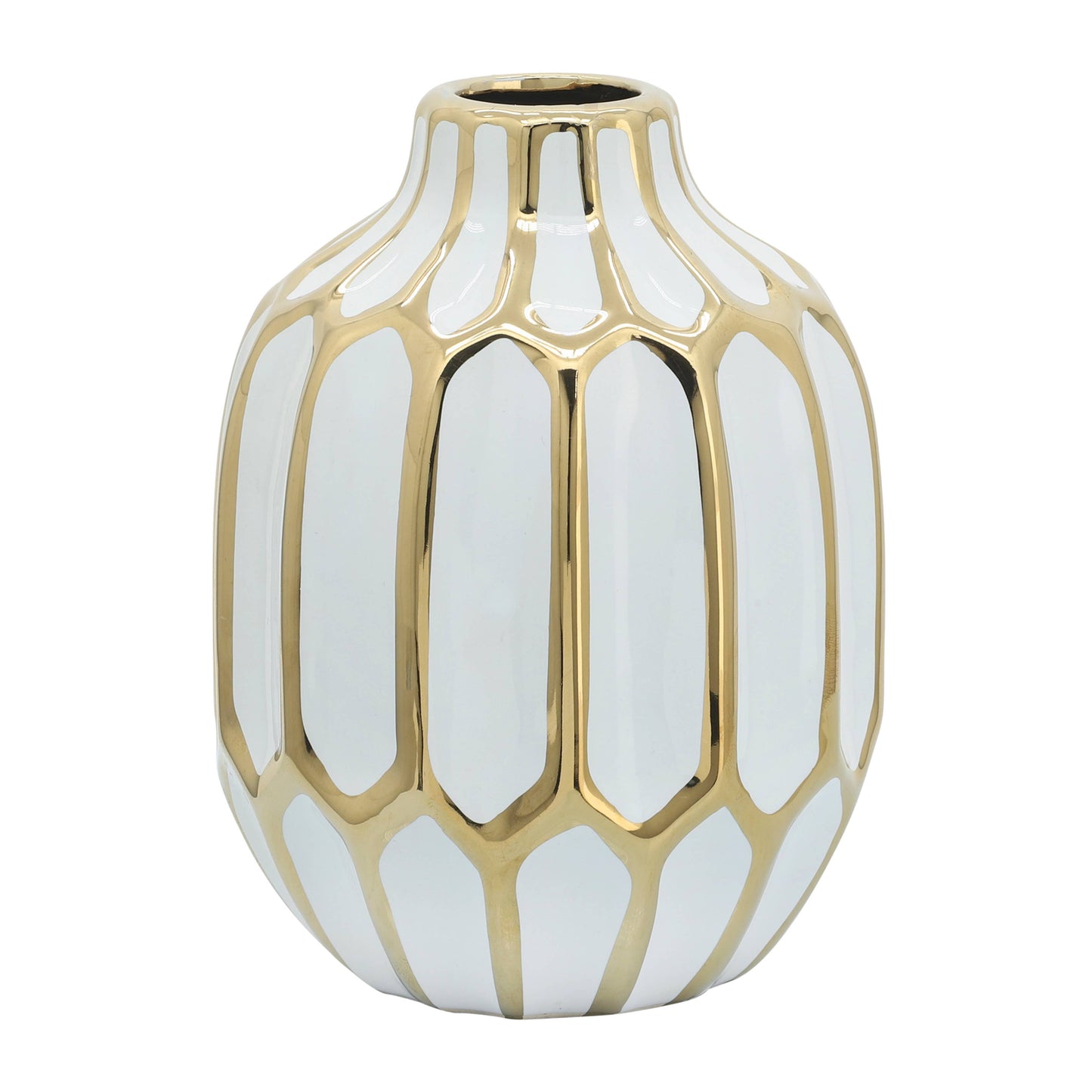 Ceramic Bud Modern Decorative Vase - White/Gold, 8 in.