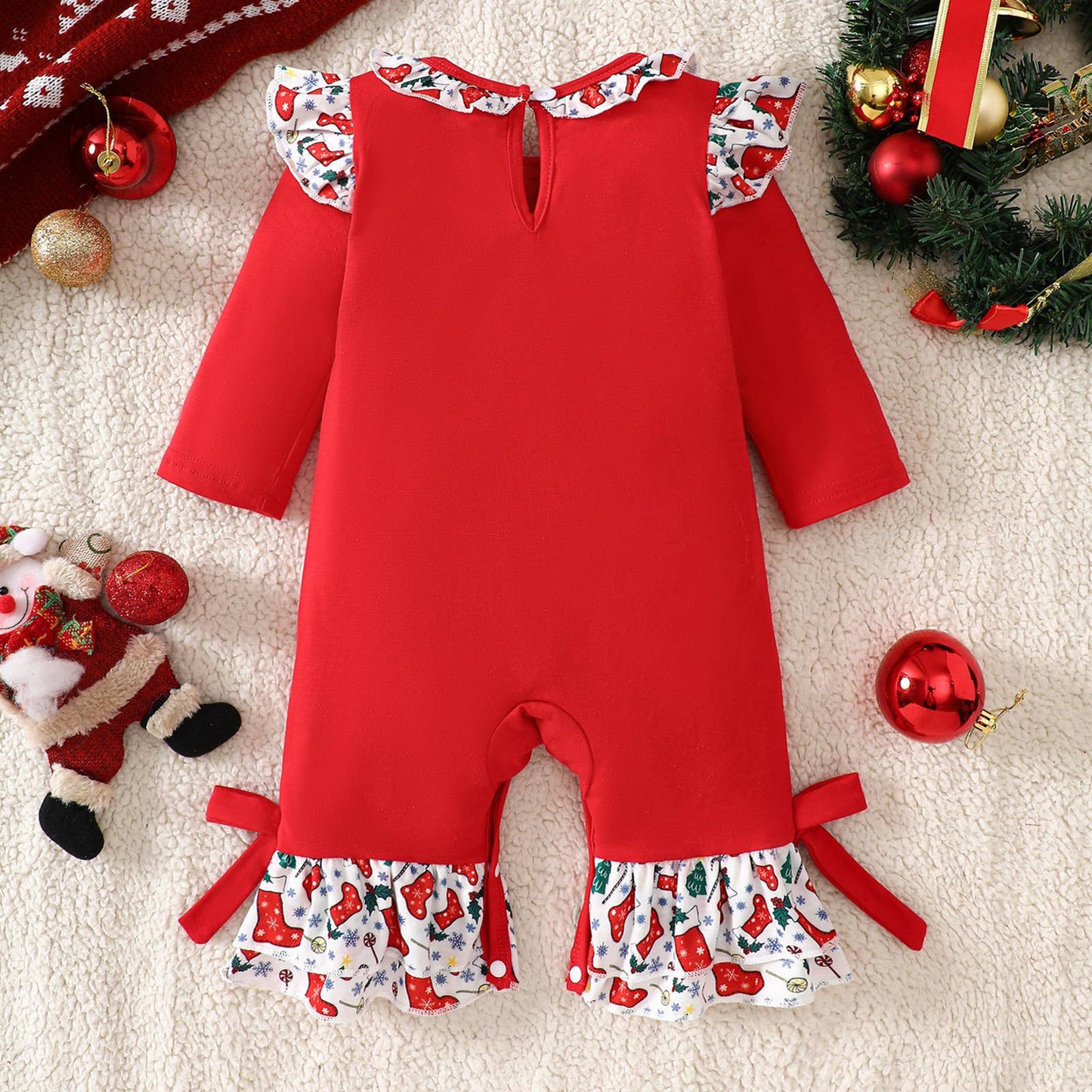 Baby Girl Christmas Tree Ruffle Romper (Non PatPat)