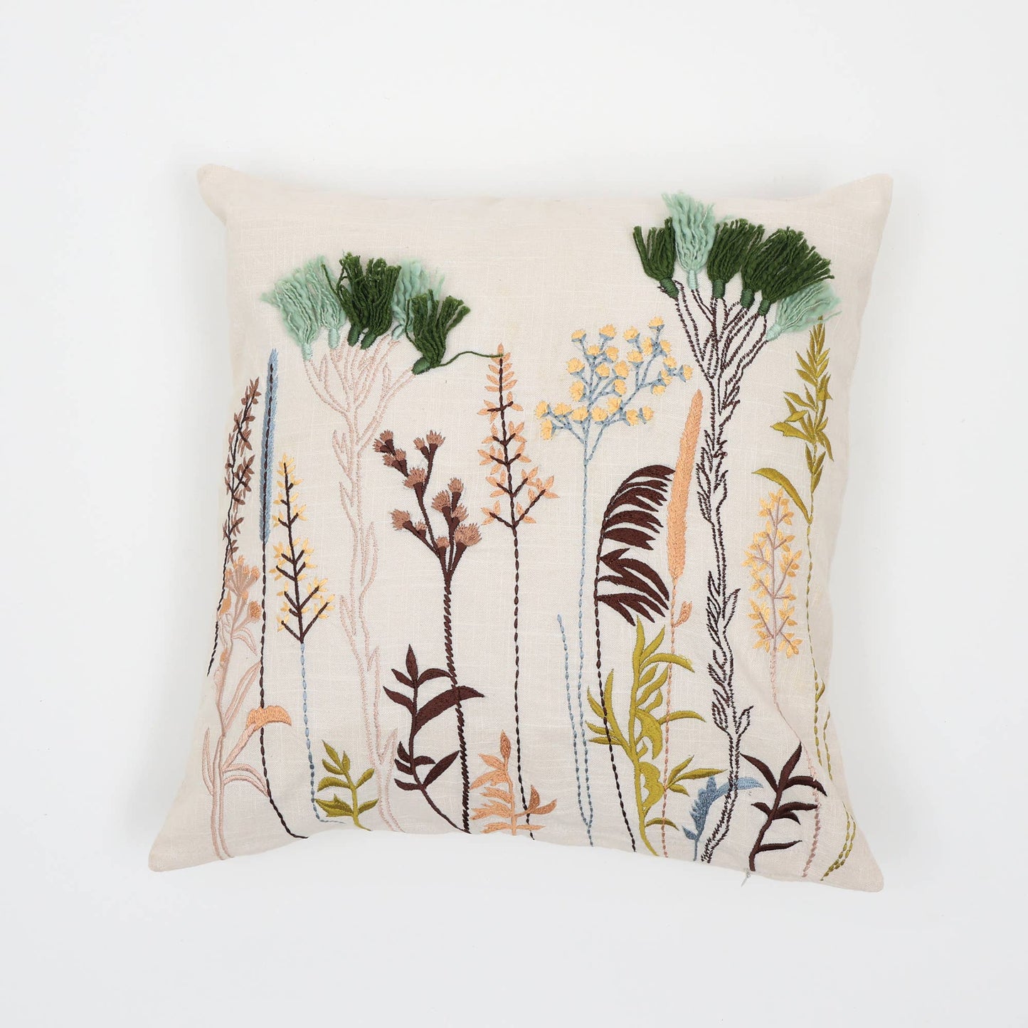 Botanical Bloom Decorative Embroidered Throw Pillow-18X18"