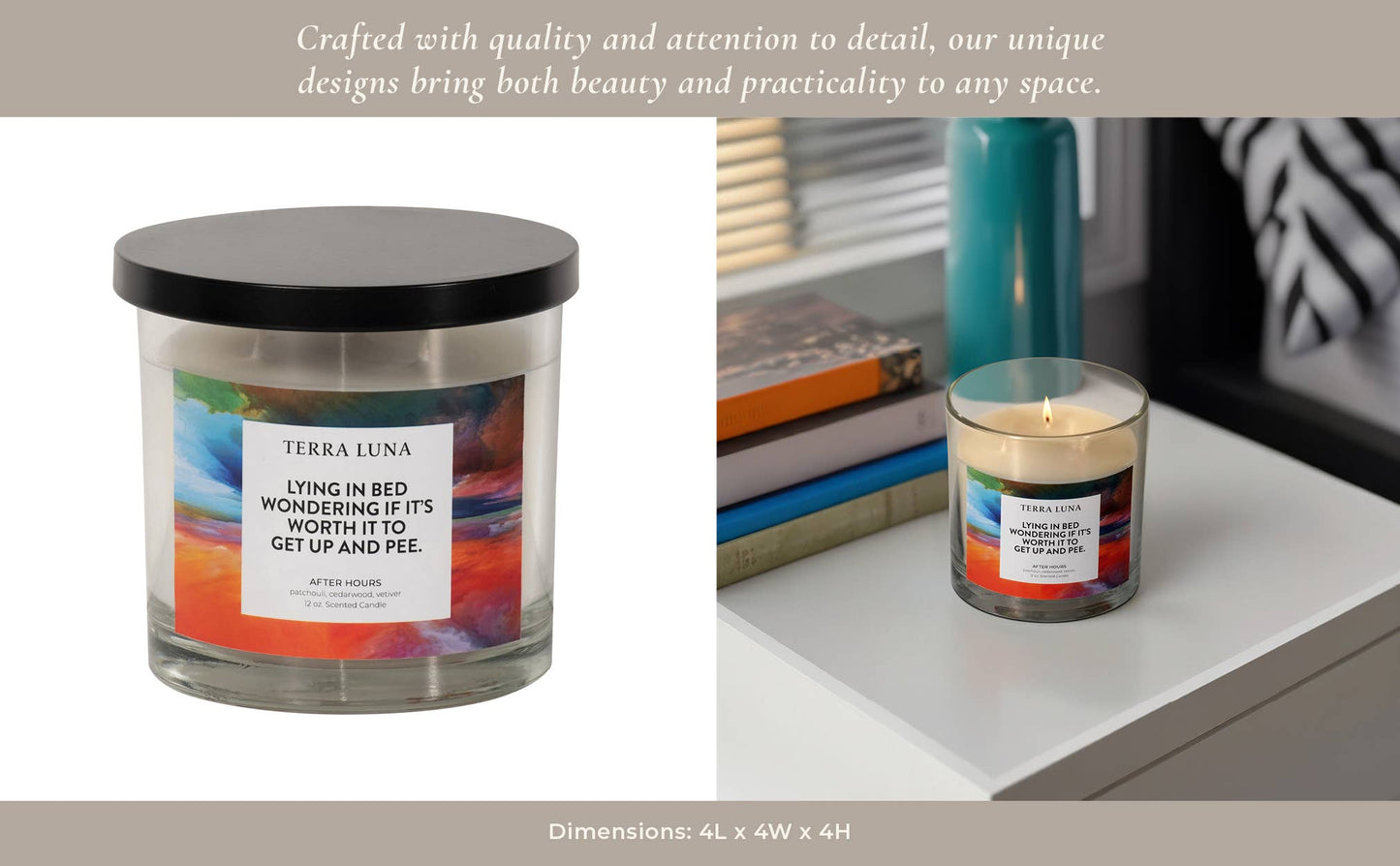 Candle - Orange/Blue Glass Lying In Bed with Lid, 12 Oz