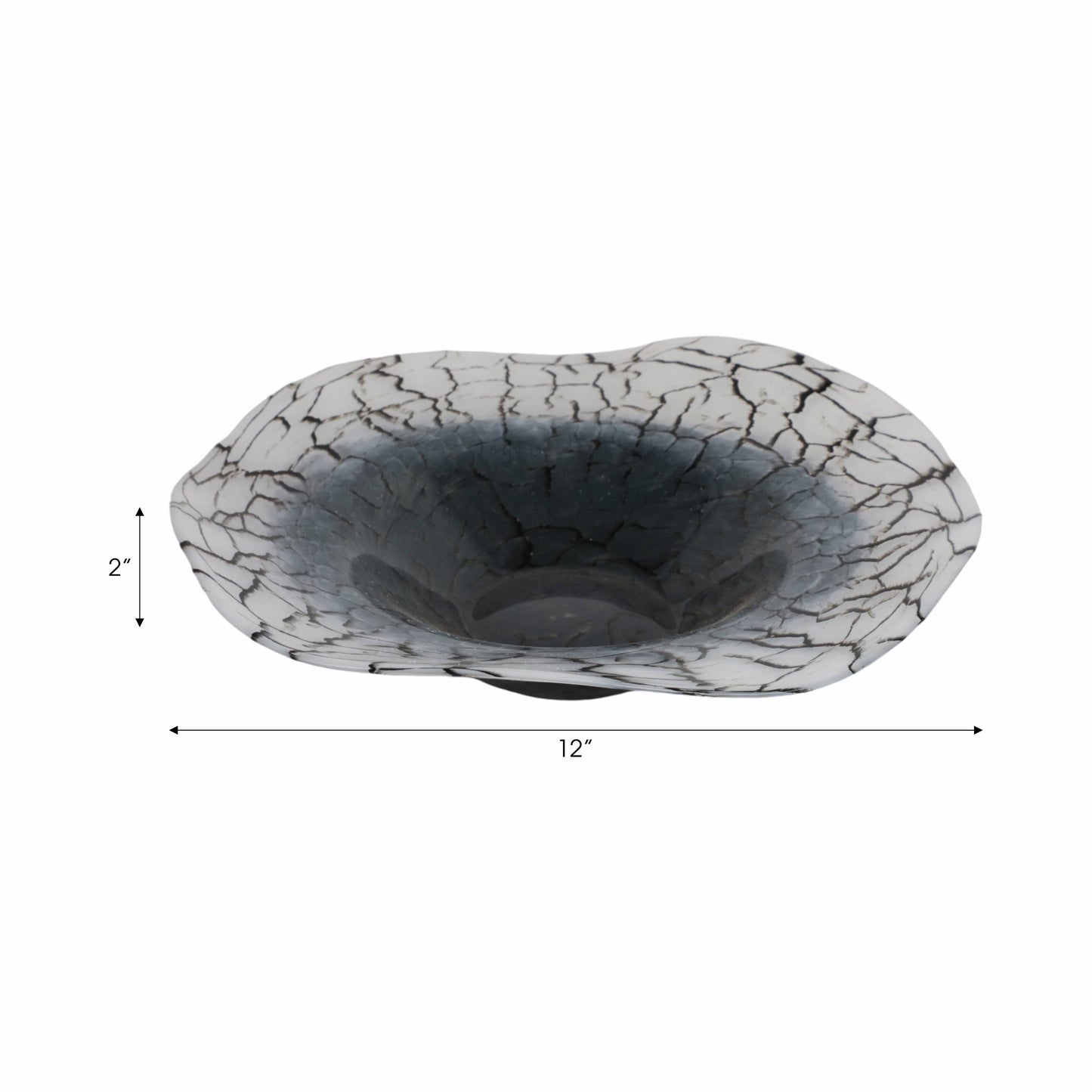 Decorative Bowl - Black Glass Cracked Veining, 12 in.