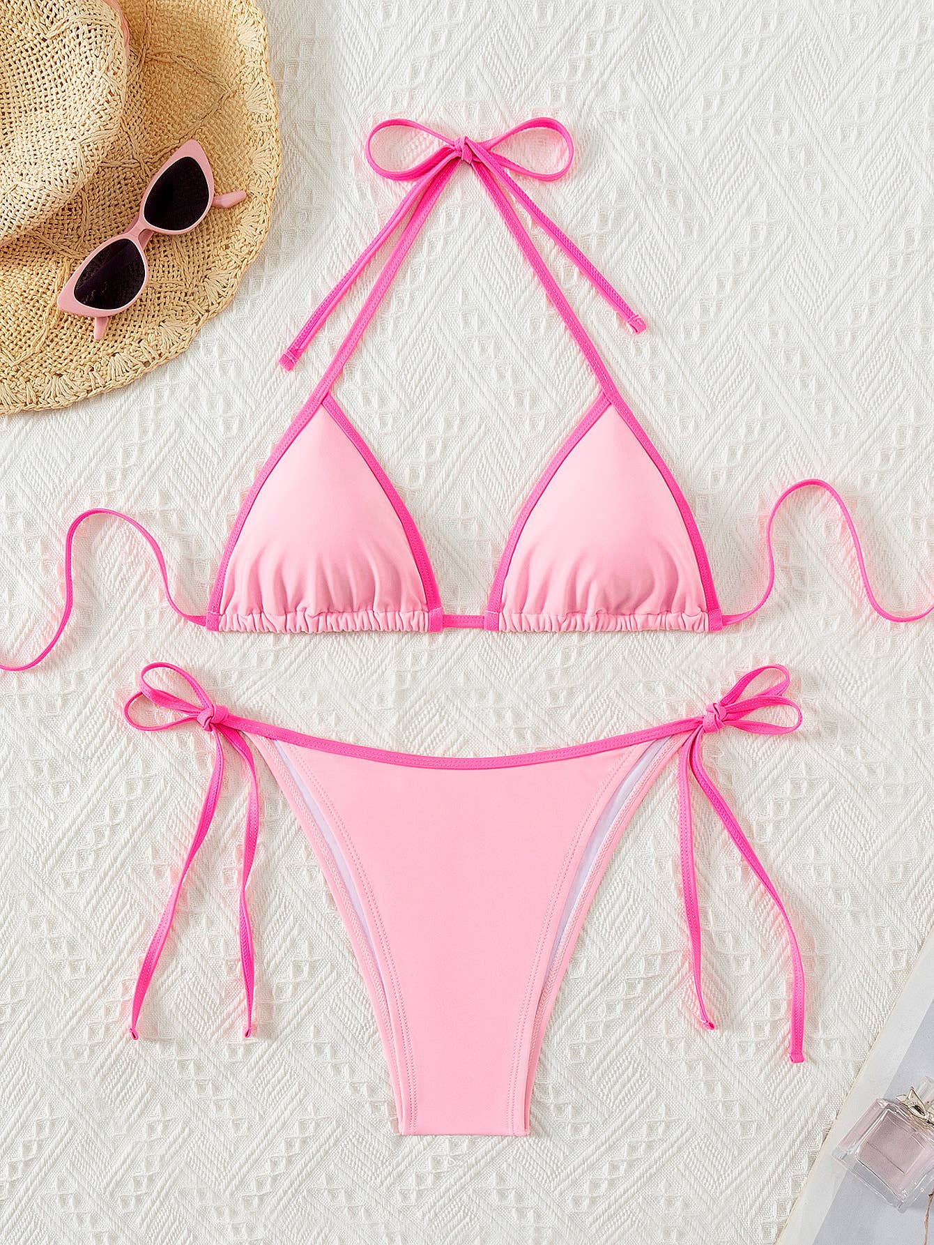 Bohemian Print Lace-Up Sexy Bikini Split Swimsuit Set