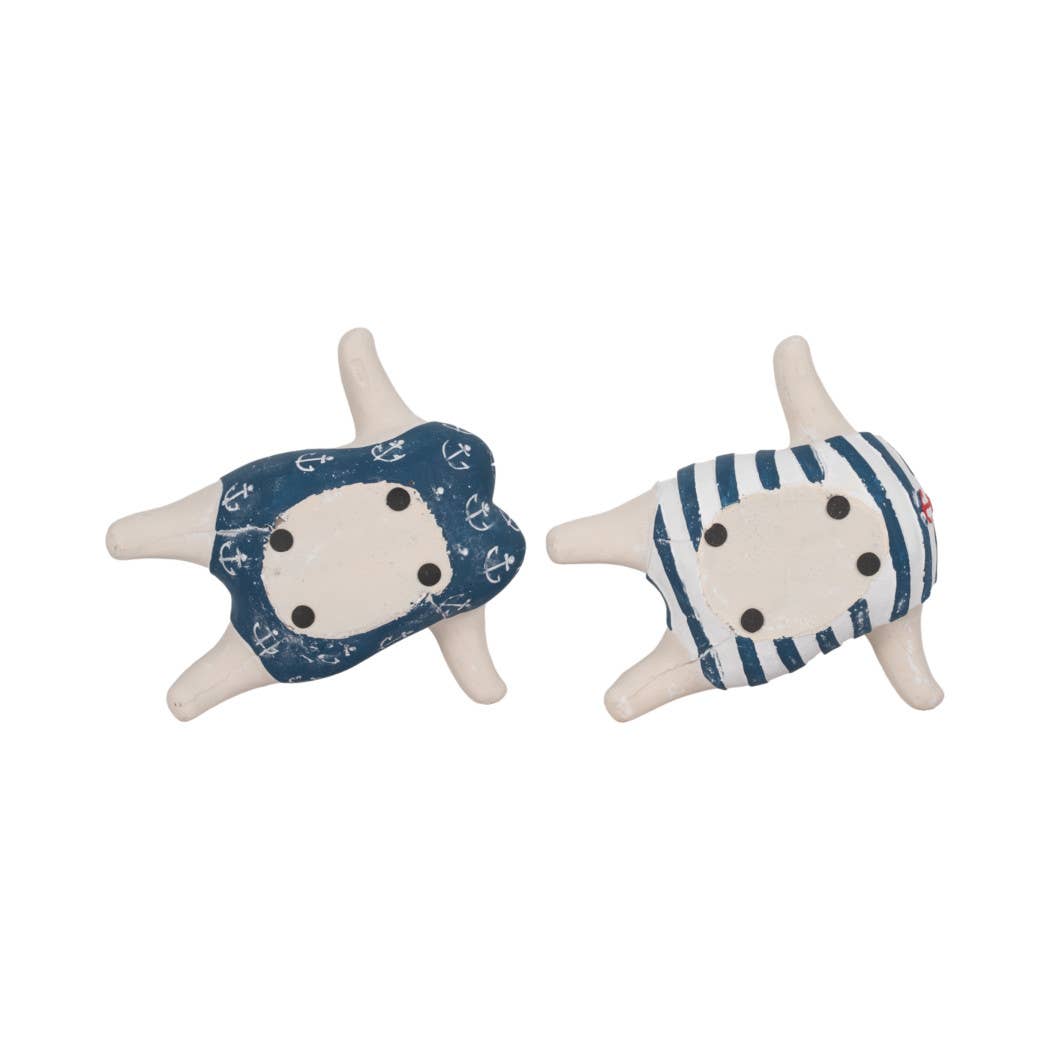 Figurines Set of 2 - Blue Ceramic Bathing Beauties, 7 in.
