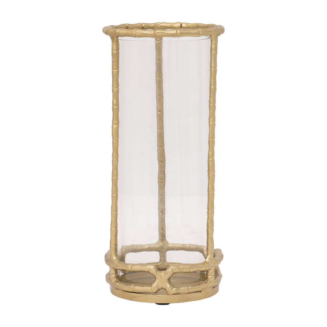 Metal Glass Modern Hurricane Candle Holder - Gold, 13 in.