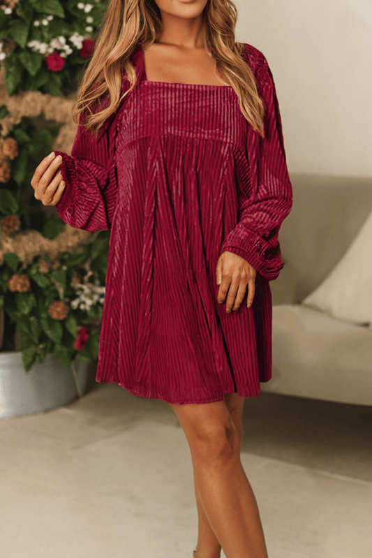 LDC Tie Back Square Neck Velvet Babydoll Dress