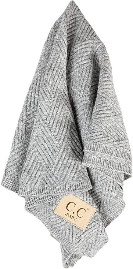 Baby Throw Blanket - Diagonal Basketweave (Heather Grey)