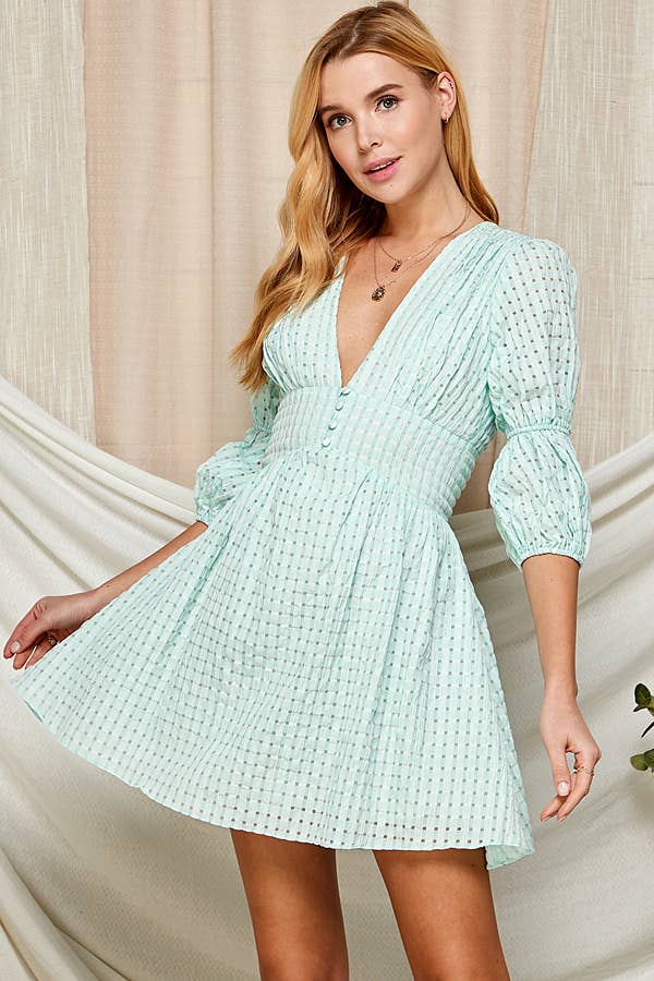 Outdoor Chic Deep V-Neck Dress with Puffy Sleeves 5184IMD