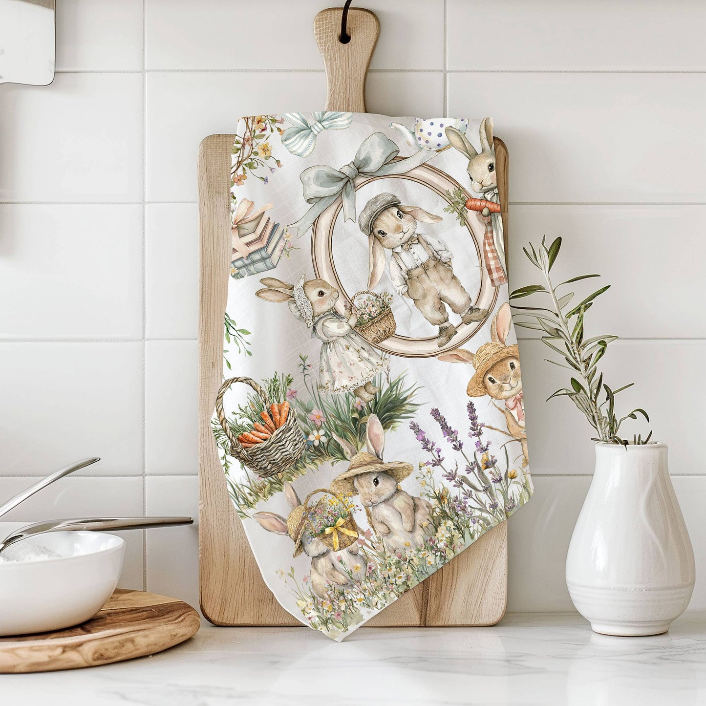 Bubblegum & Bow Pink Easter Bunny & Spring Kitchen Towels