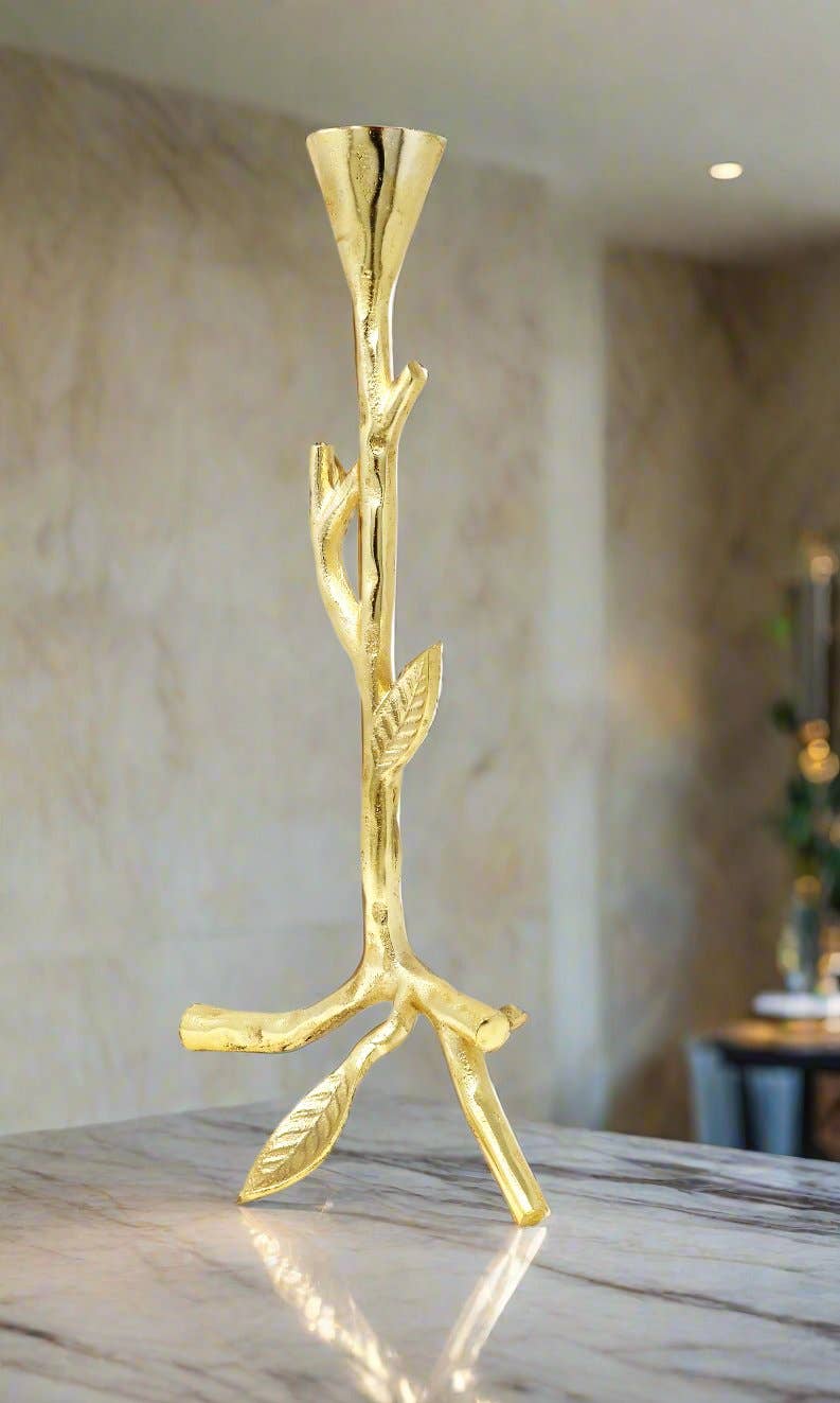 Gold Taper Candle Holders with Branch Design