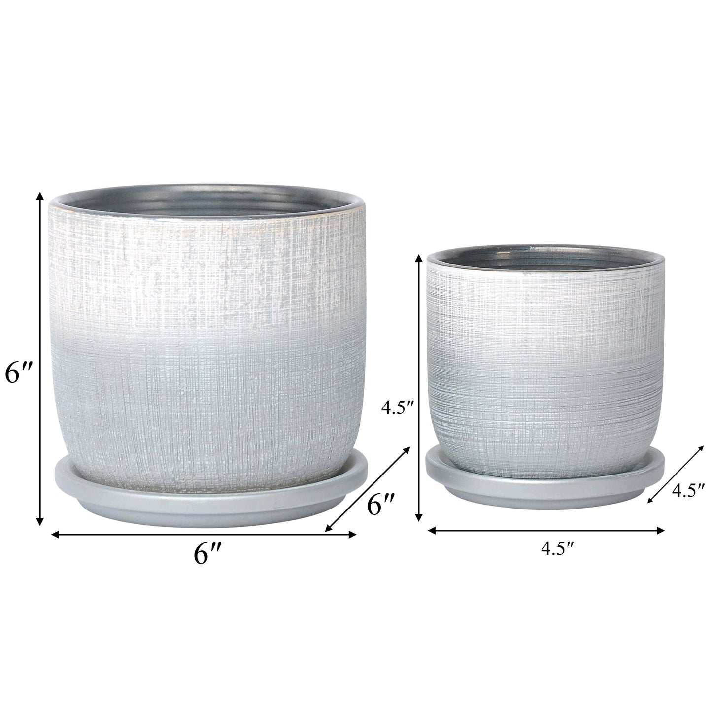 Planters Set of 2 - Silver Ceramic Textured Saucer, 5/6 in.