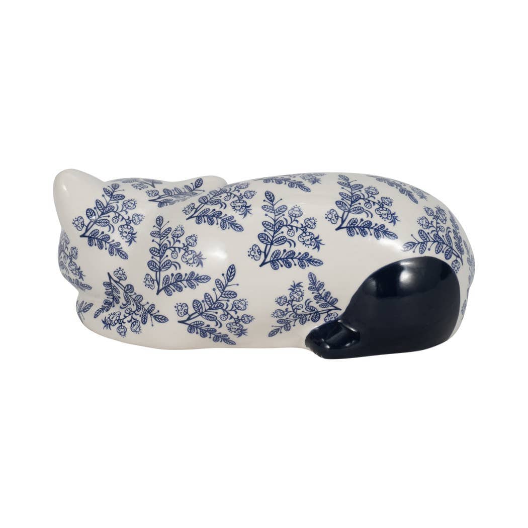 Ceramic Chinoiserie Sleeping Cat Figurine - White, 4 in.