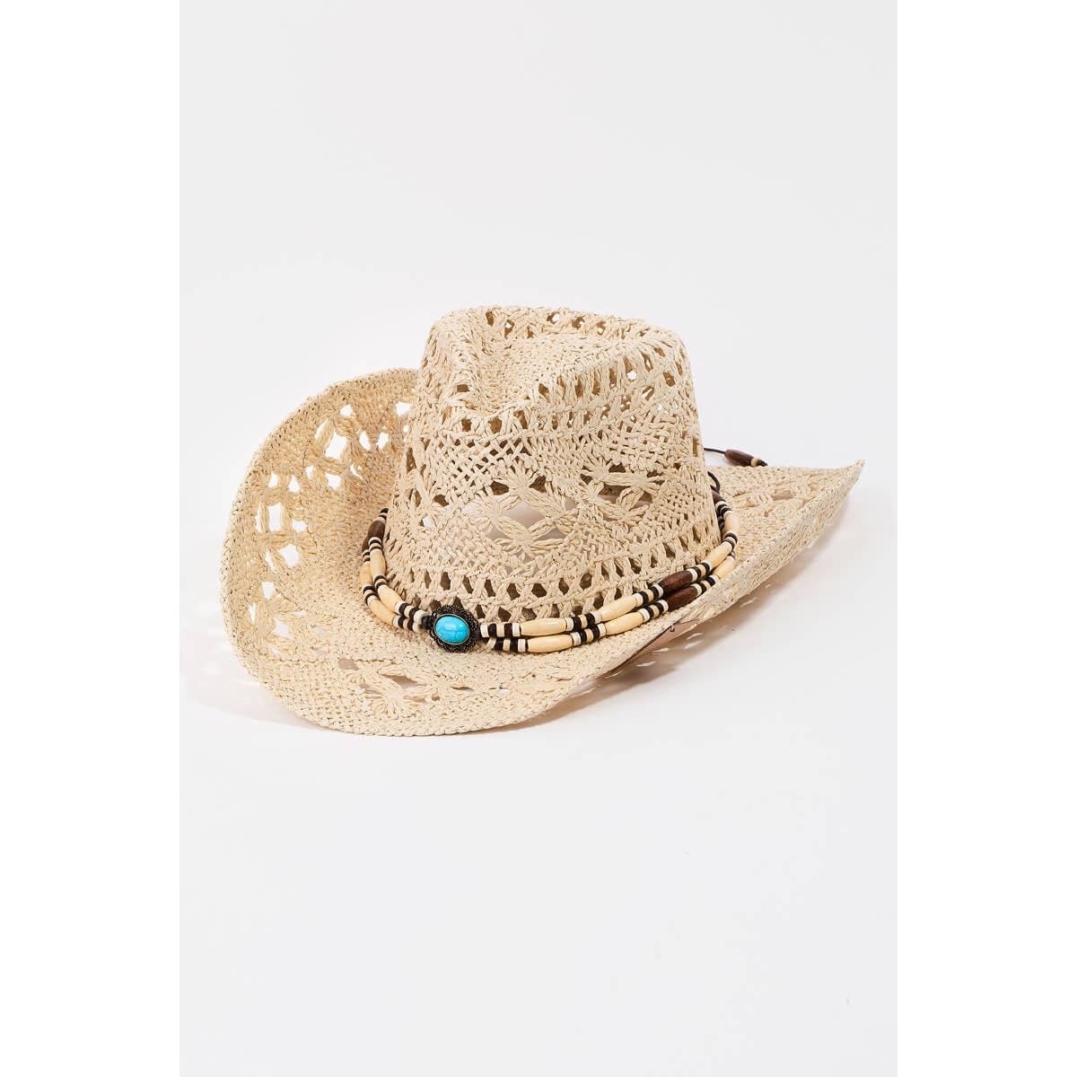 Straw Braided Beaded Strap Cowboy Hat