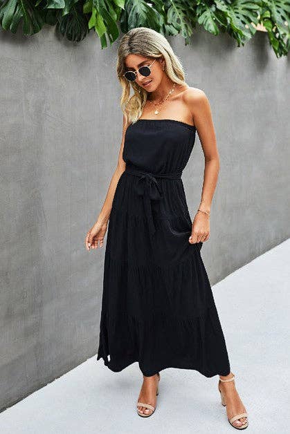 Off Shoulder Waist Tie Ruffle Dress - Clearance