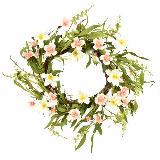 22" Clematis Wreath - Pink/White