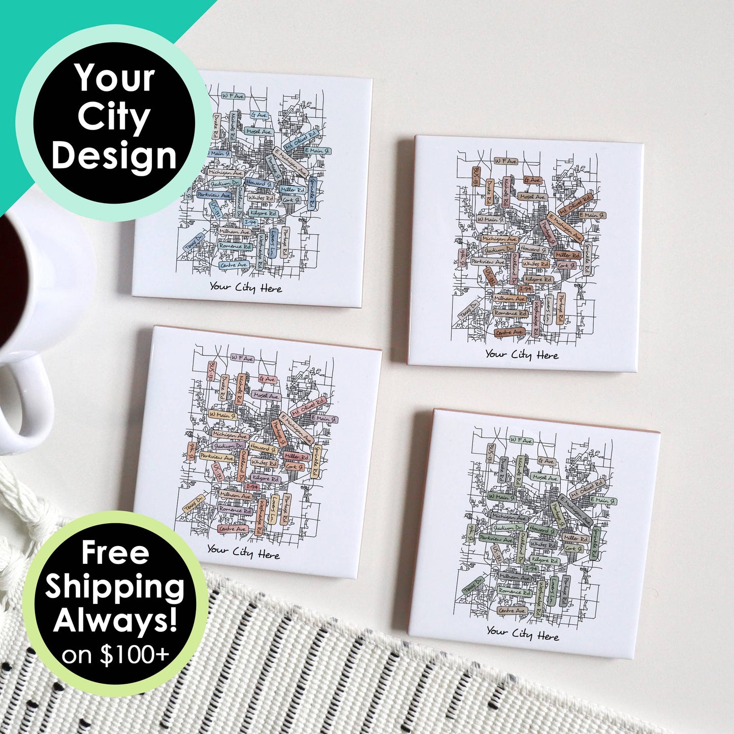 Street Names Map Coasters -