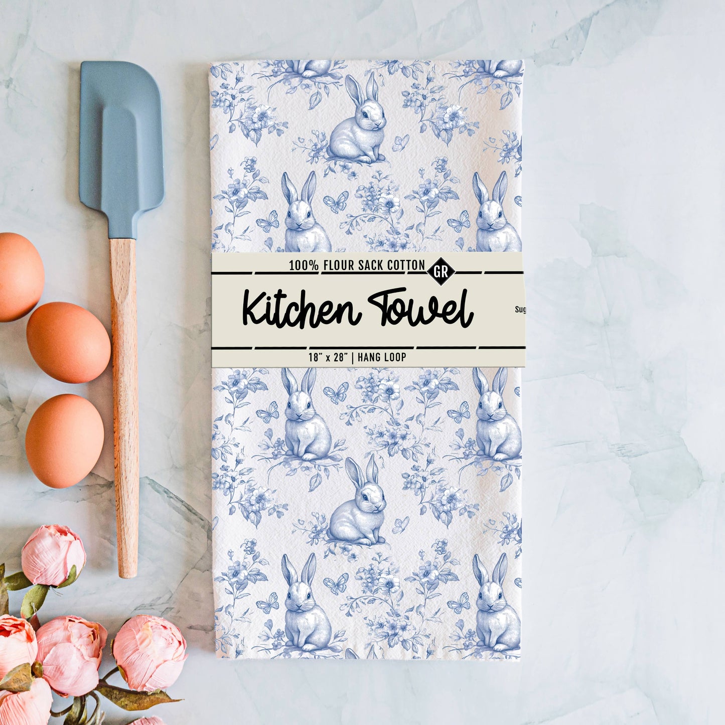 Bubblegum & Bow Pink Easter Bunny & Spring Kitchen Towels