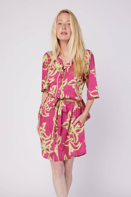 Carlotta Resort Wear Summer Shirt Dress Pink Green