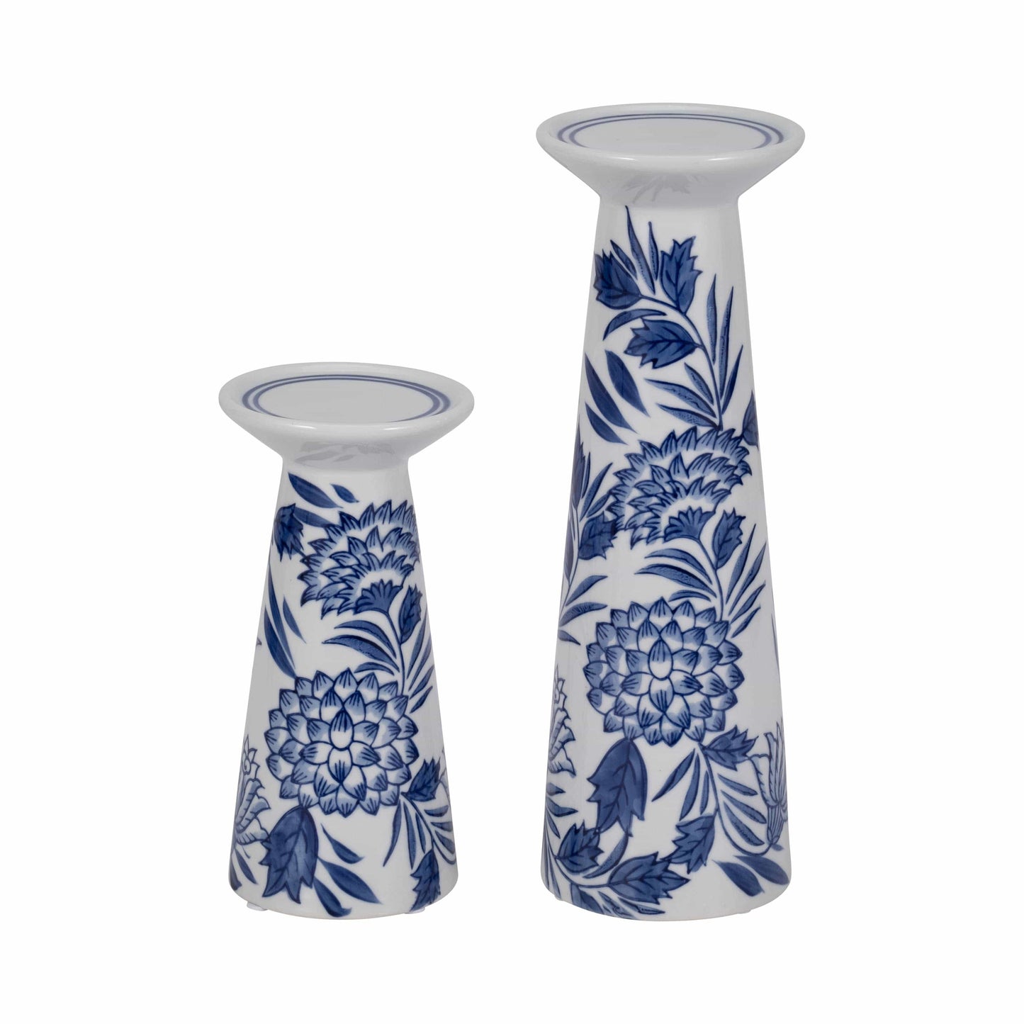 White 8 in. Porcelain Cylinder Chinoiserie Candle Holder