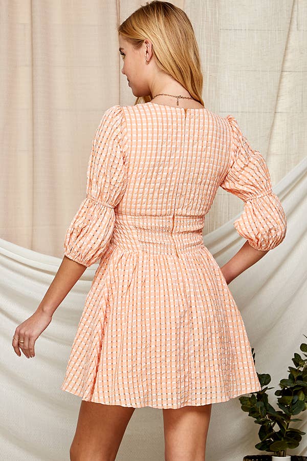 Outdoor Chic Deep V-Neck Dress with Puffy Sleeves 5184IMD