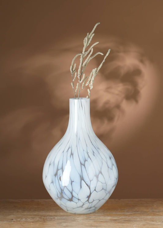 White Splutter Round Glass Vase - 8.5X13"