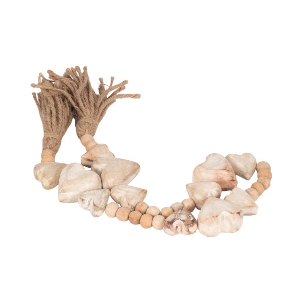 Wood Woven Heart Beaded Garland with Tassels - White, 38 in.