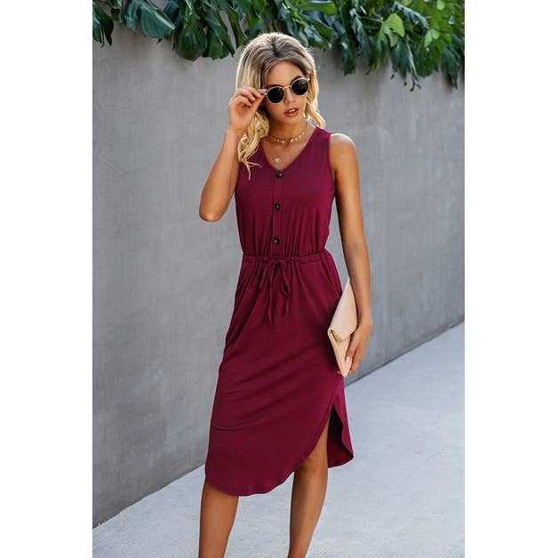V Neck Sleeveless Solid Dress