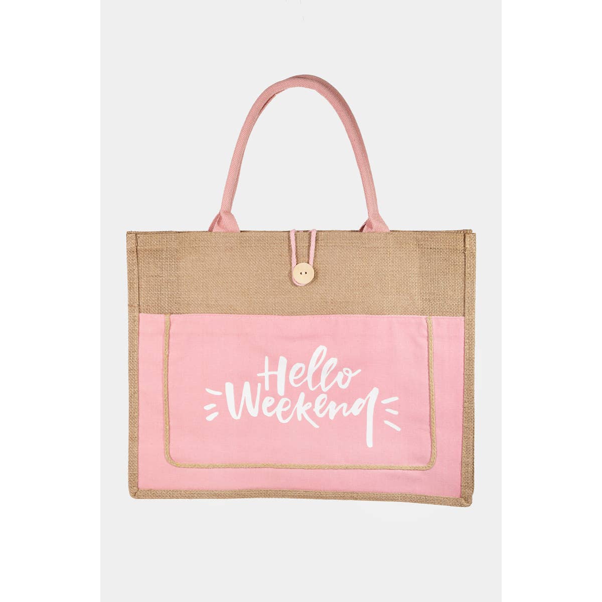 Hello Weekend Burlap Tote Bag - Standard Width