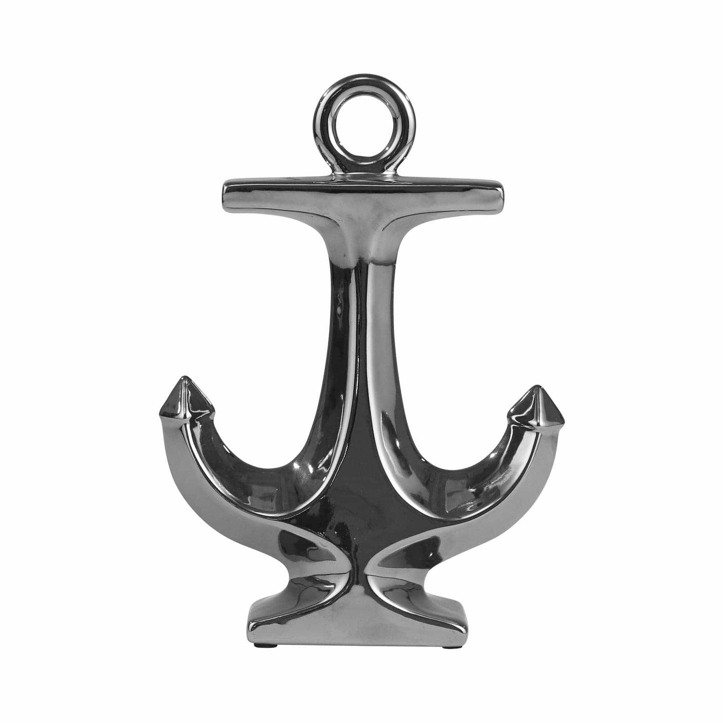Silver 10 in. Ceramic Novelty Solid Coastal Anchor Sculpture