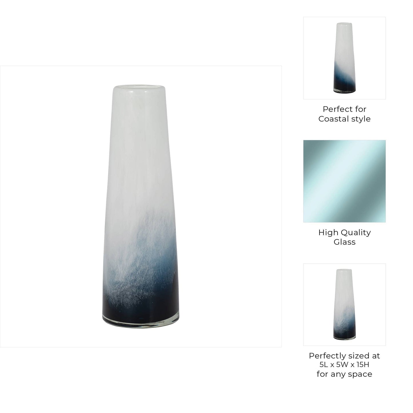 Glass Ombre Cylinder Waters Decorative Vase - Blue, 15 in.