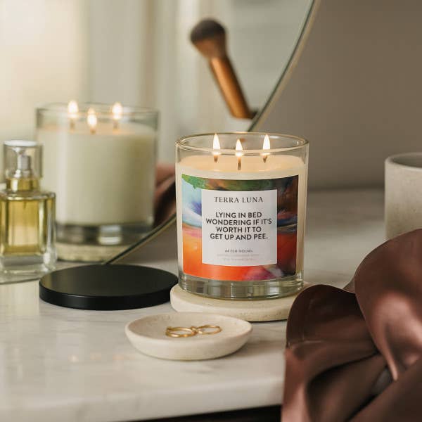 Candle - Orange/Blue Glass Lying In Bed with Lid, 12 Oz