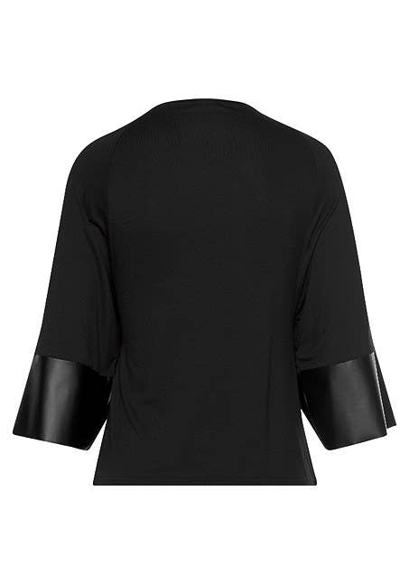 Women's Dolman Sleeve Leather Trim Top - LASCANA