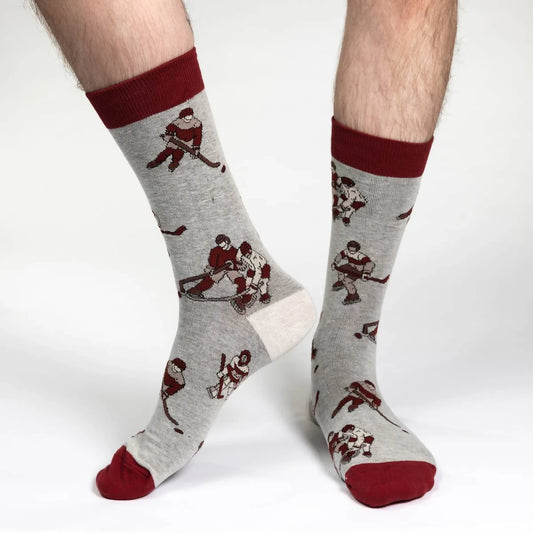 Mens Hockey Socks Gray Maroon Life is Socks 7-12