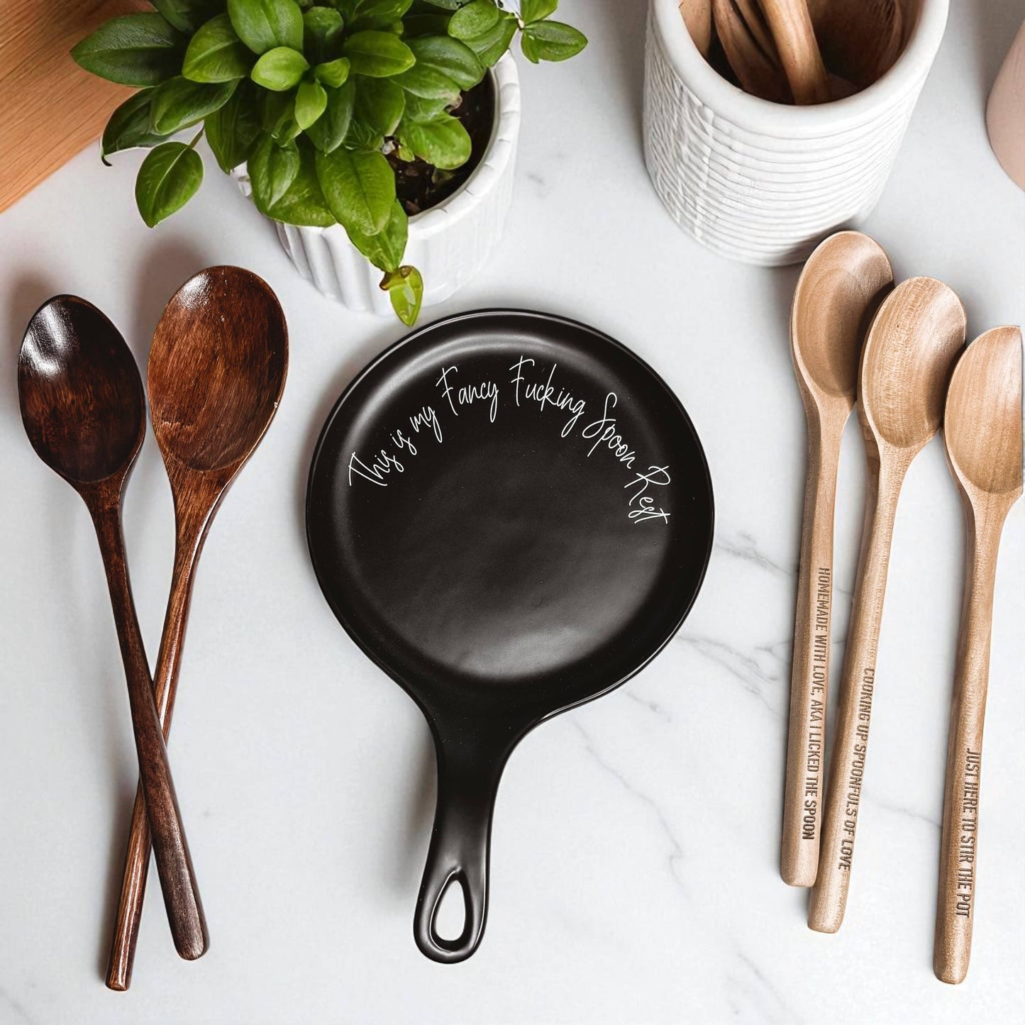 Spoon Rest Ceramic Funny, Modern Kitchen Foodie Decor & Gift
