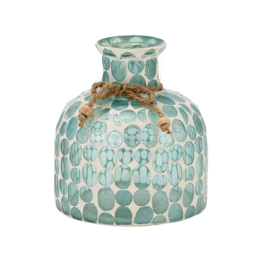 Glass Mosaic Textured Round Accents Vase - Blue, 6 in.