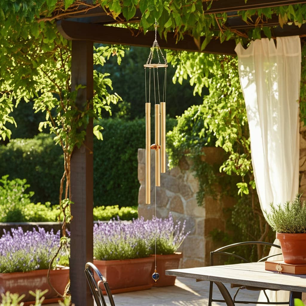 Metal Five-Pipes Hanging Wind Chime Bells - Gold, 43 in.