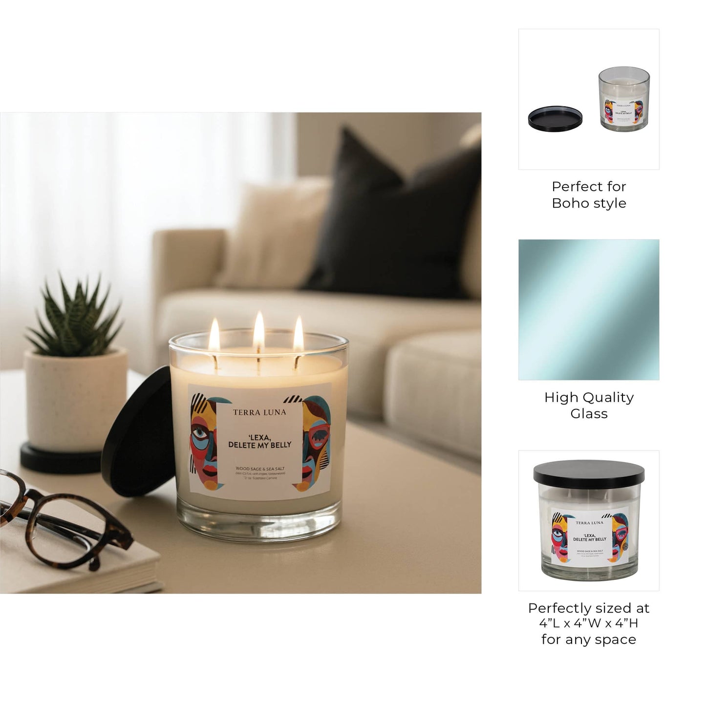 Decorative Candle - White Glass "Delete My Belly", 12 Oz