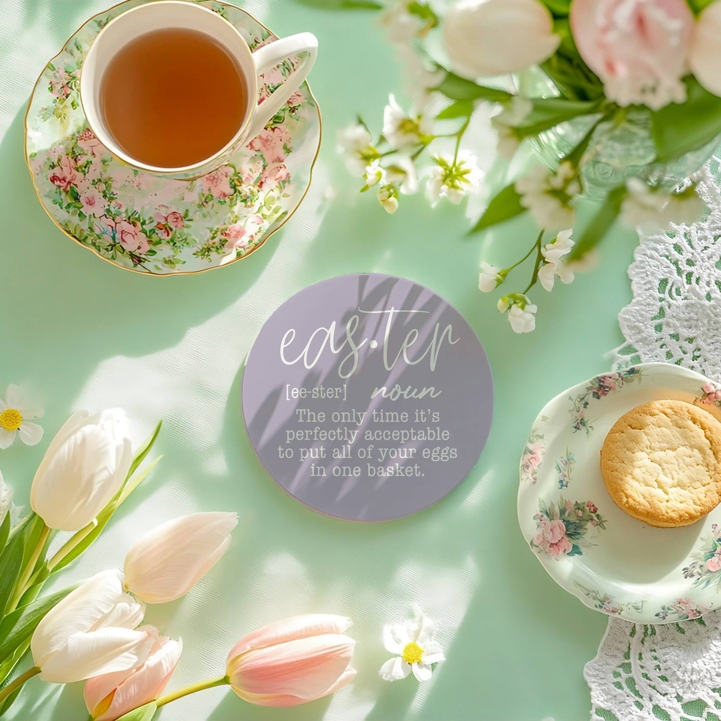 Easter Tabletop Decorations, Spring Coaster Gift Set Ceramic