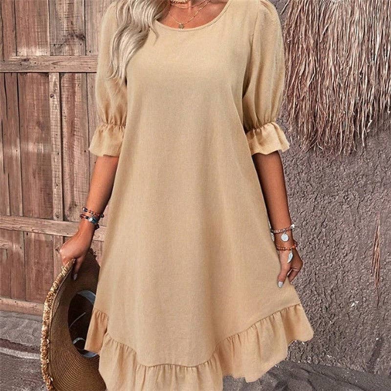 Round Neck Loose Fit Flared Dress