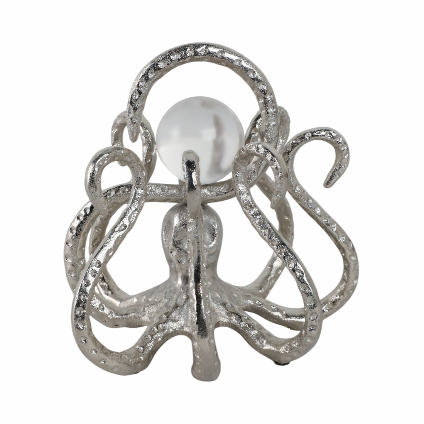 Figurine - Silver Metal Octopus with Acrylic Ball, 8 in.