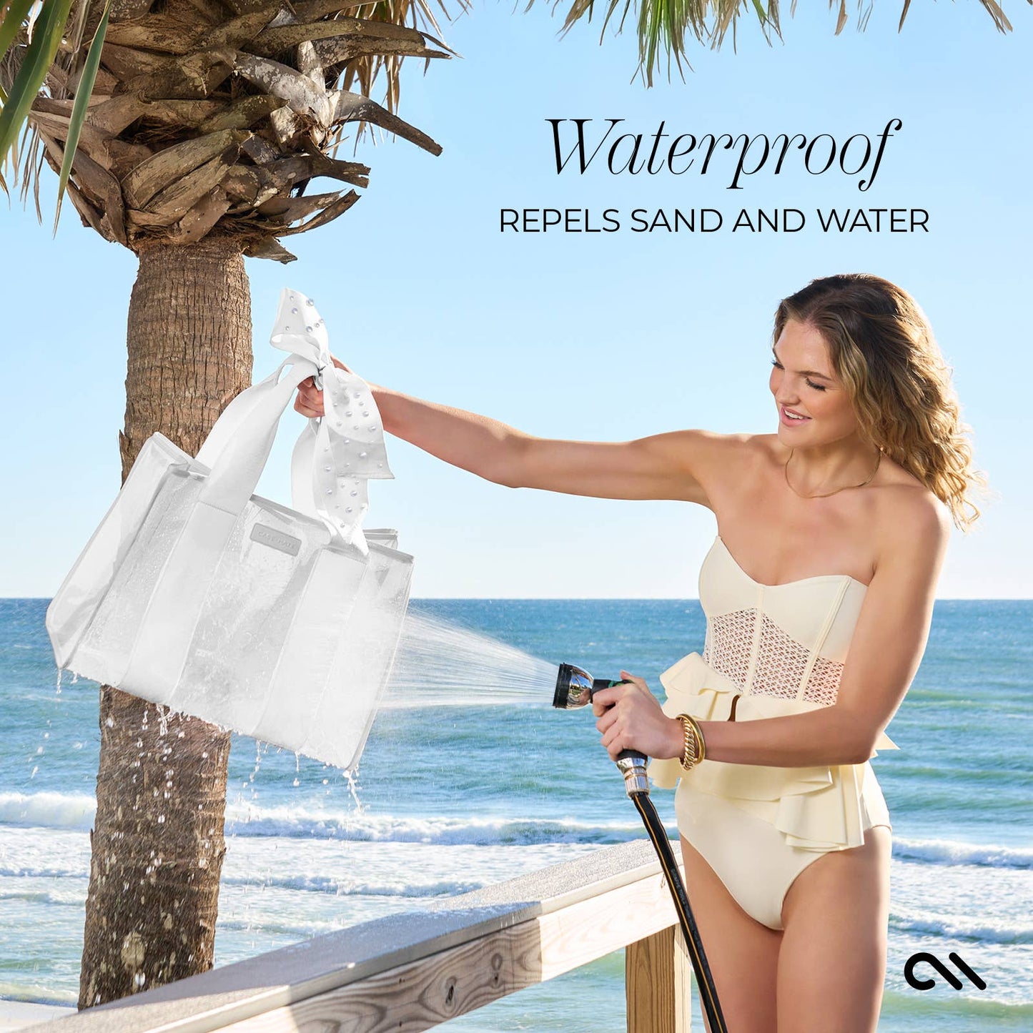 Special Edition Bow Ivory Pearl Beach Tote With Phone Pouch