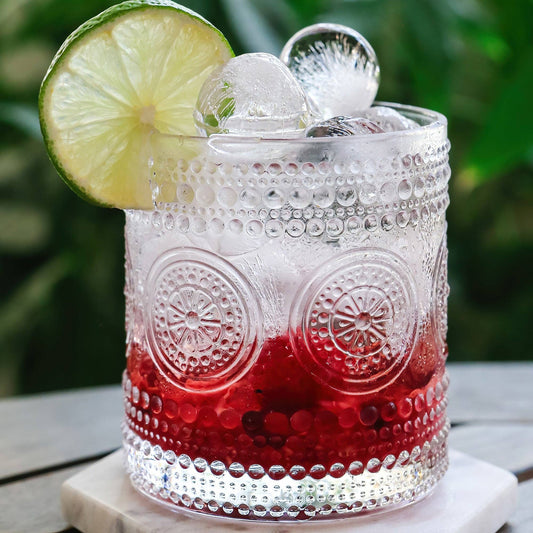10 oz.Beaded Floral Clear Drinking Glasses (Set of