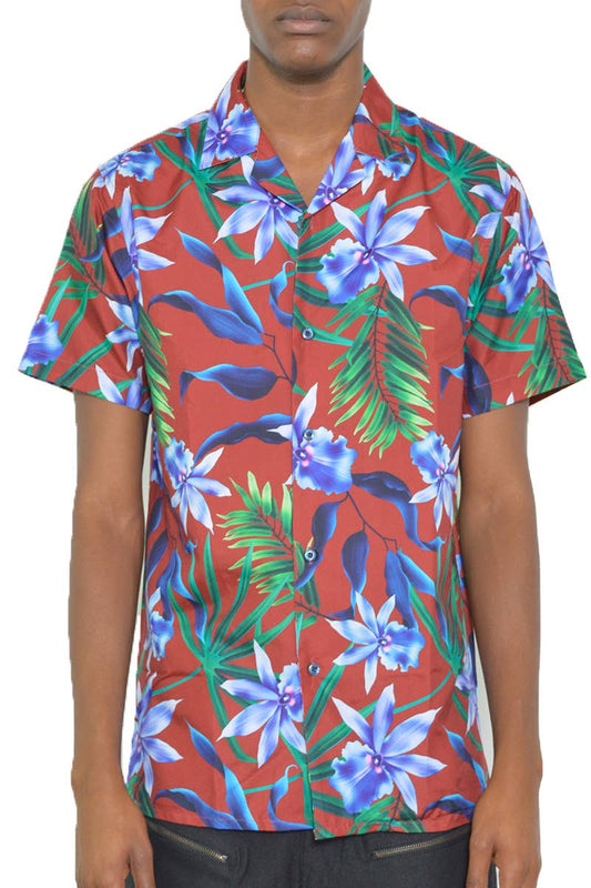 Print Button Down Short Sleeve Shirt