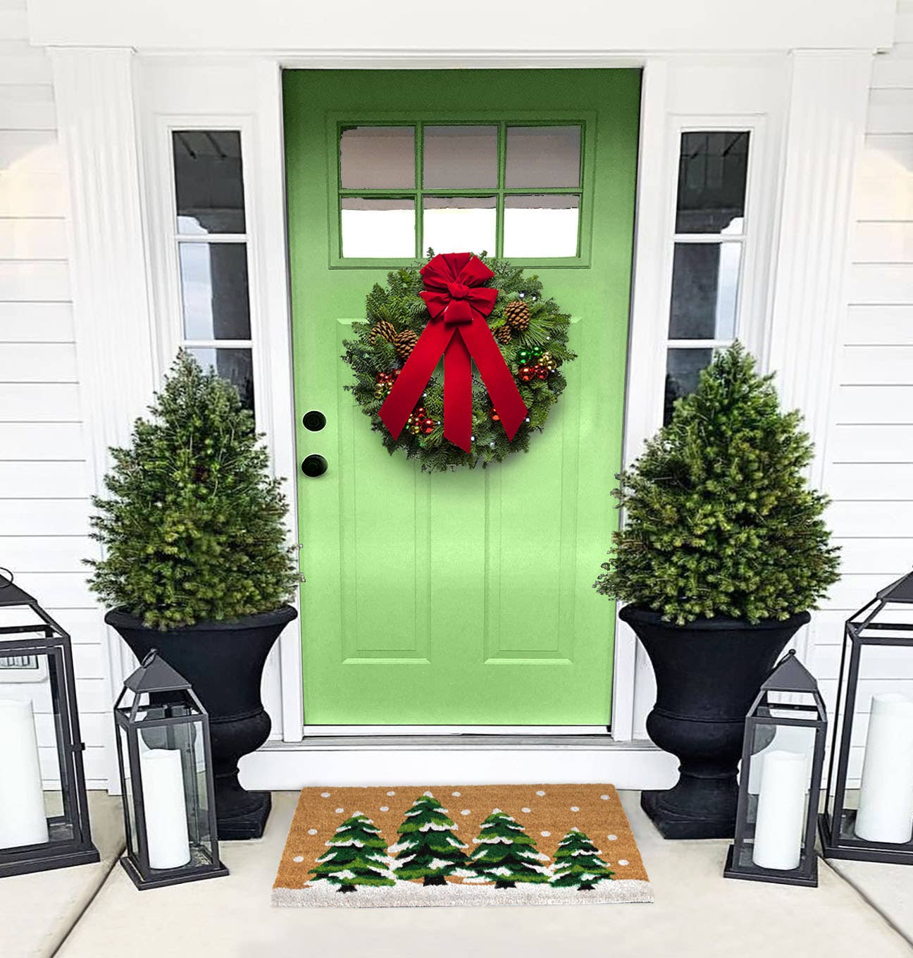 RugSmith Green Christmas Topiaries Doormat, 18" x 30"