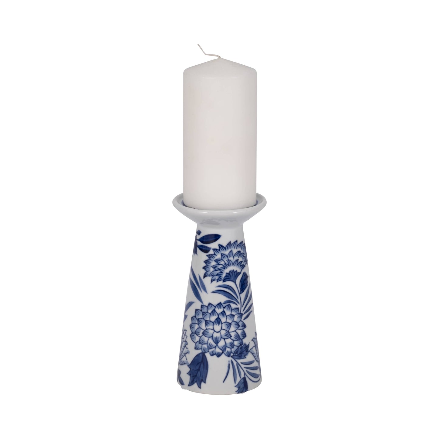 White 8 in. Porcelain Cylinder Chinoiserie Candle Holder