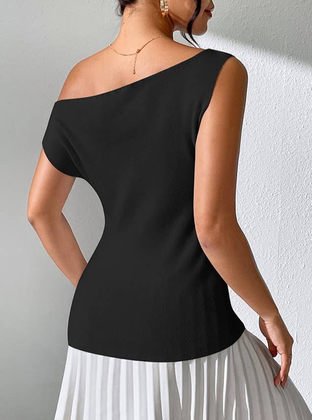 Casual One-Shoulder Sleeveless Knitted Vest Top