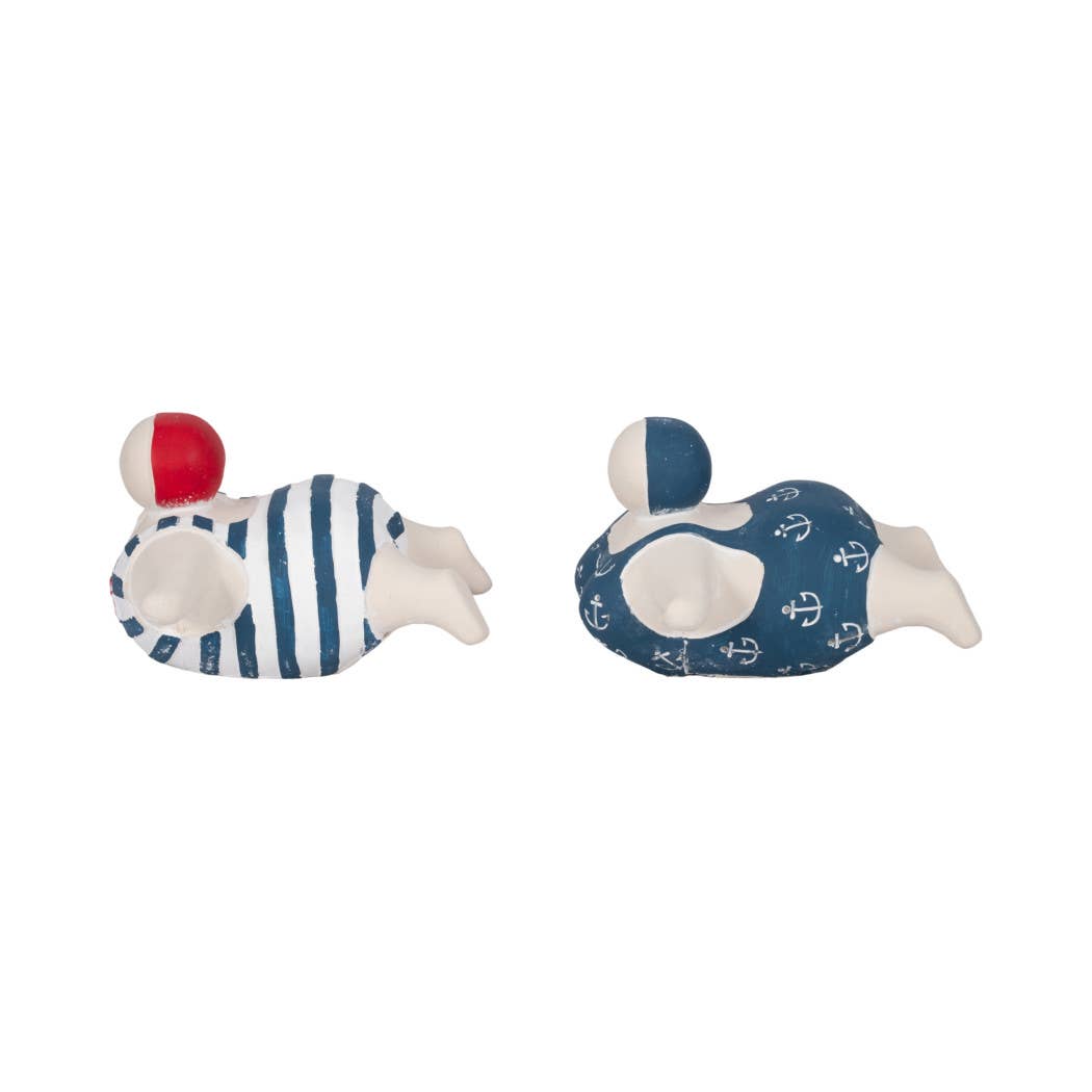 Figurines Set of 2 - Blue Ceramic Bathing Beauties, 7 in.