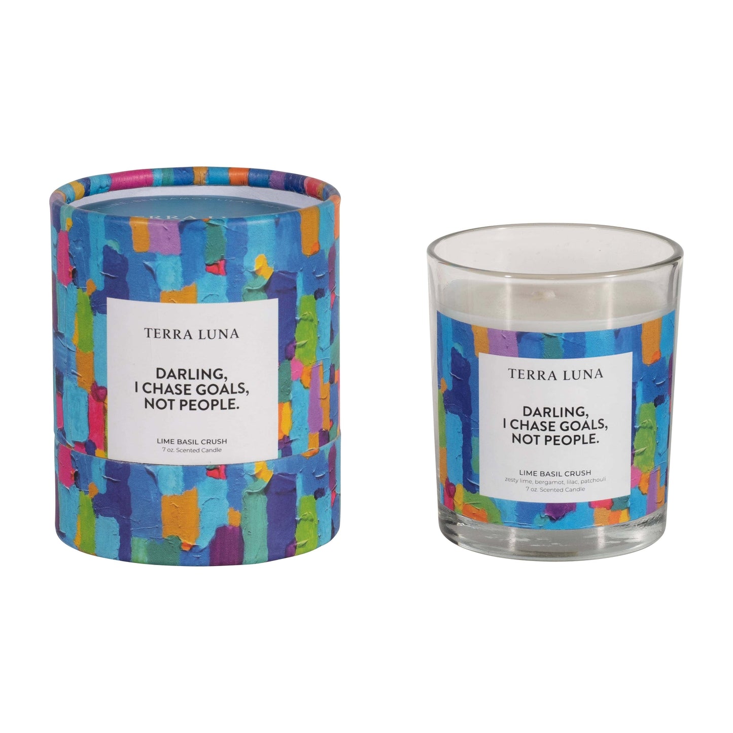Boxed Candle - Blue Glass "Chase Goals Not People", 7 Oz