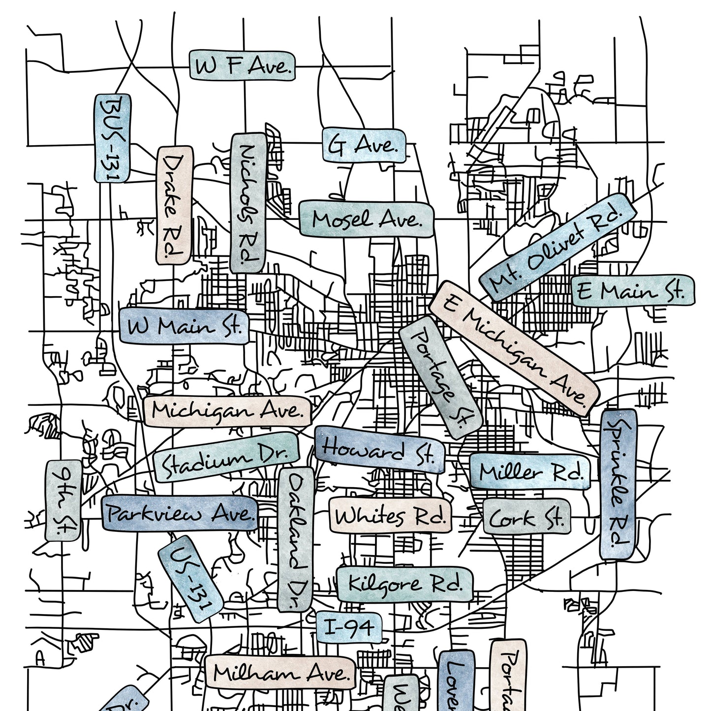 Street Names Map Coasters -