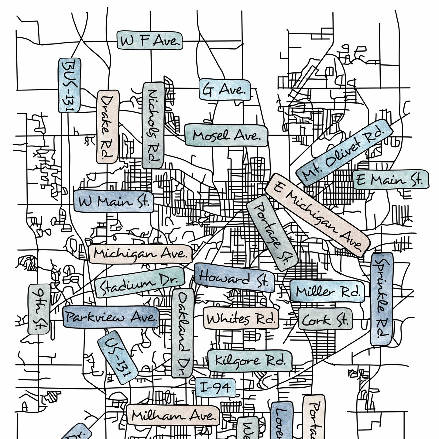 City Street Map Tile Sign - Rectangle - Custom Order