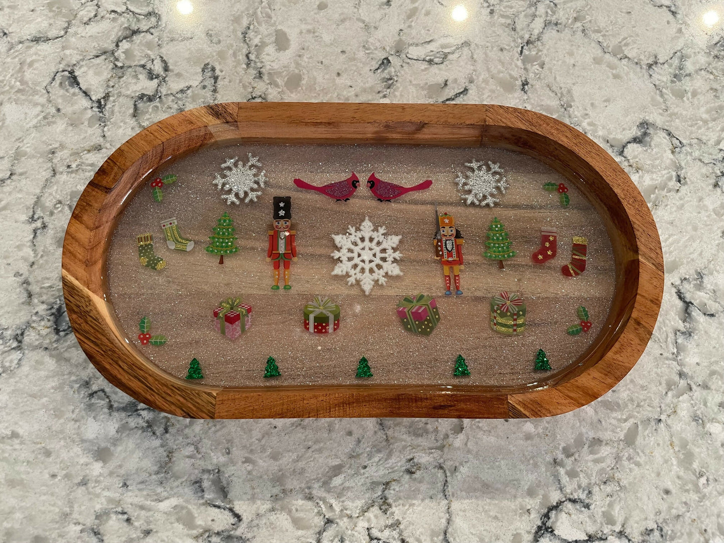 Teak Oval Xmas Tray 13.5x7.5